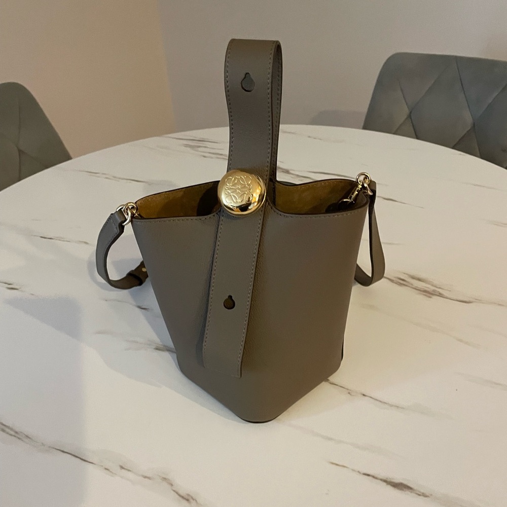 Loewe Mini Pebble Bucket in soft grained calfskin.